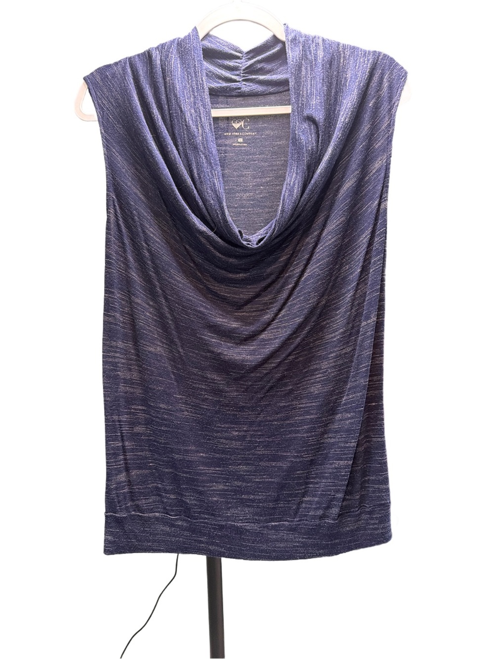 New York & Company Heathered Navy Cowl Neck Tank